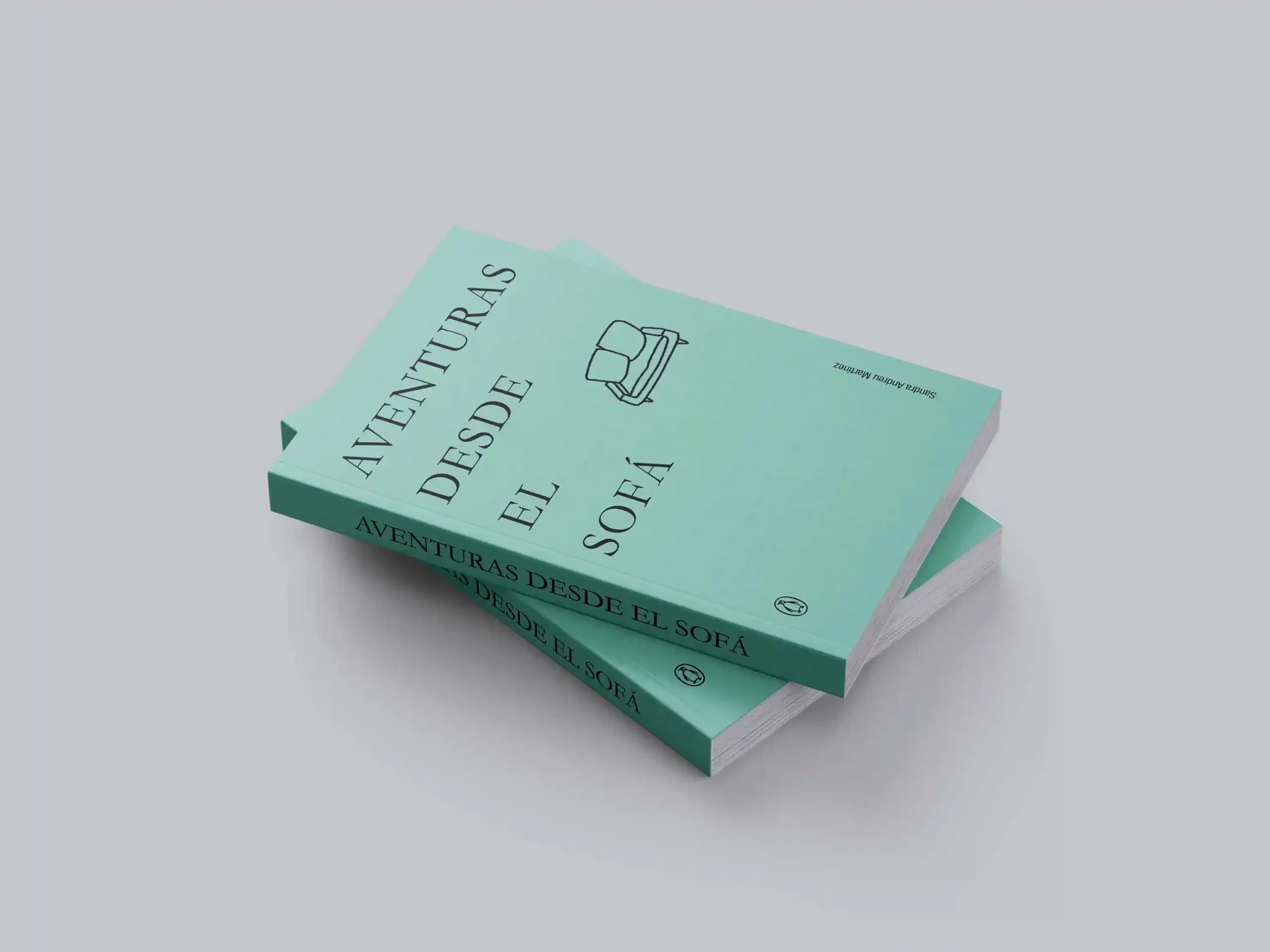 Minimalist book cover and back cover design in blue, with small illustrations complementing the elegant and modern style of the editorial design.