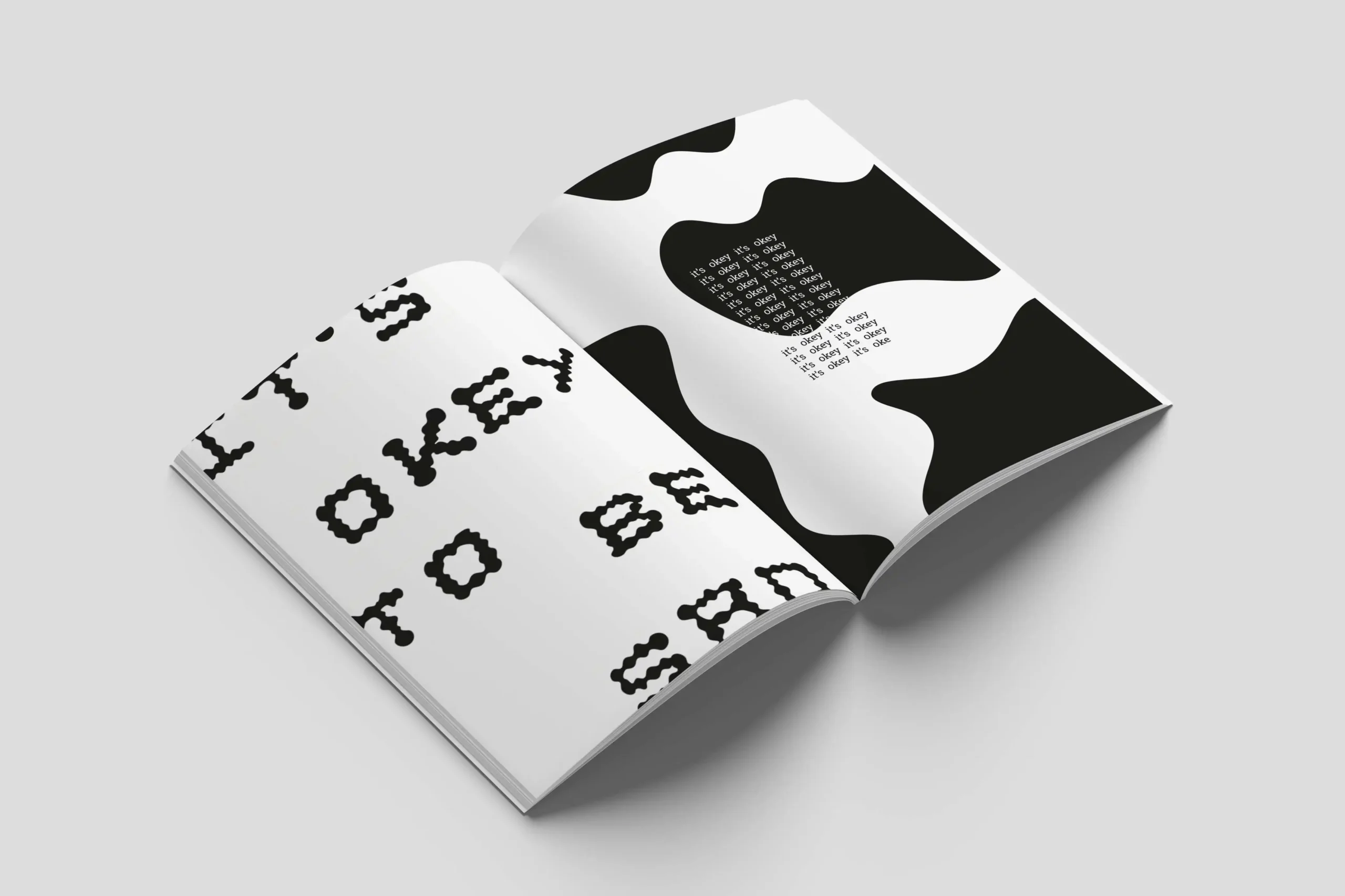 Editorial design of page 3 of a fanzine, showcasing typography created with textures and organic shapes, highlighting creative and unique graphic design