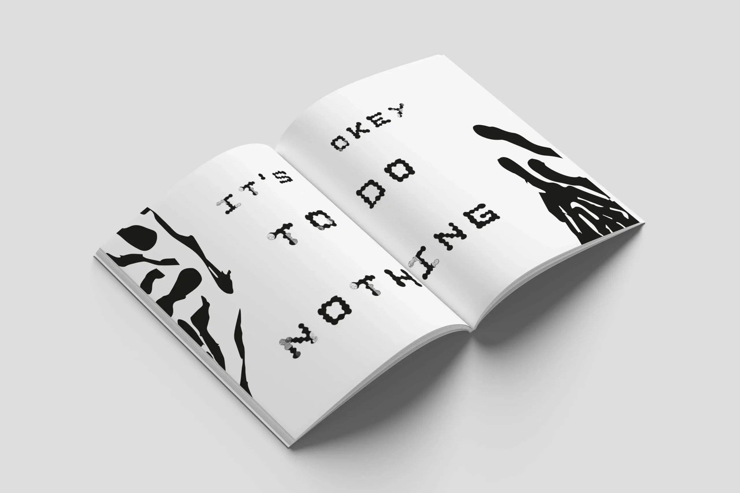 Editorial design of page 2 of a fanzine, showcasing typography created with textures and organic shapes, highlighting creative and unique graphic design