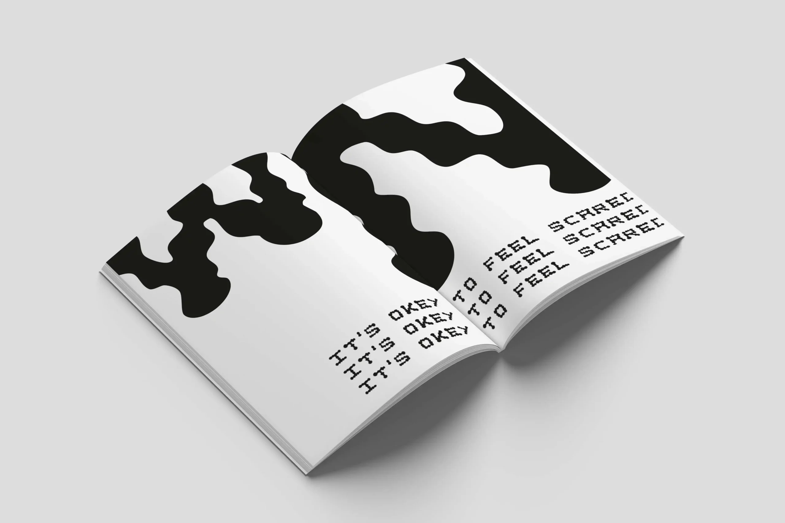 Editorial design of page 1 of a fanzine, showcasing typography created with textures and organic shapes, highlighting creative and unique graphic design