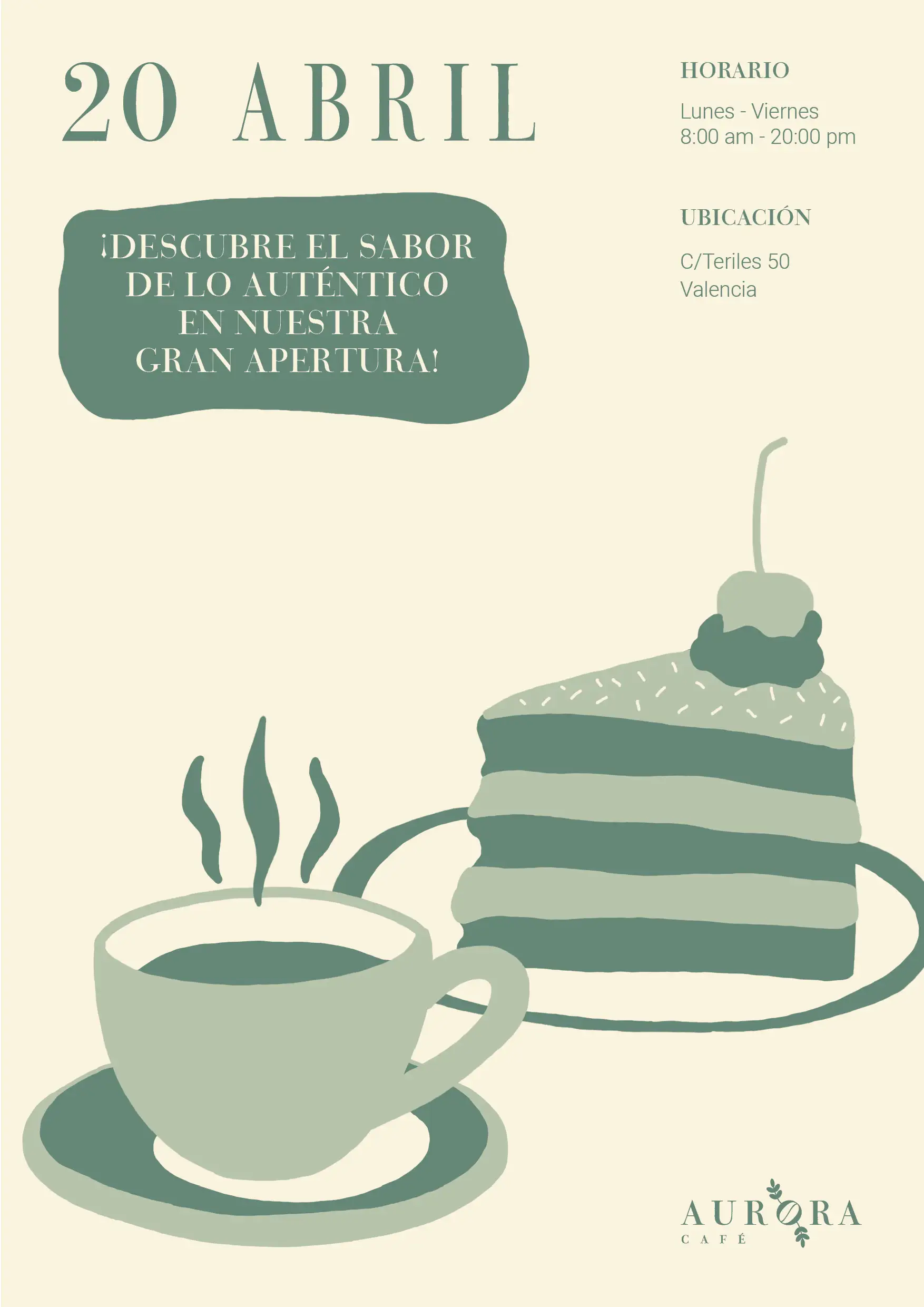 Opening poster for the coffee shop with illustrations included in the design, creating a cozy and inviting atmosphere that reflects the essence of the establishment.