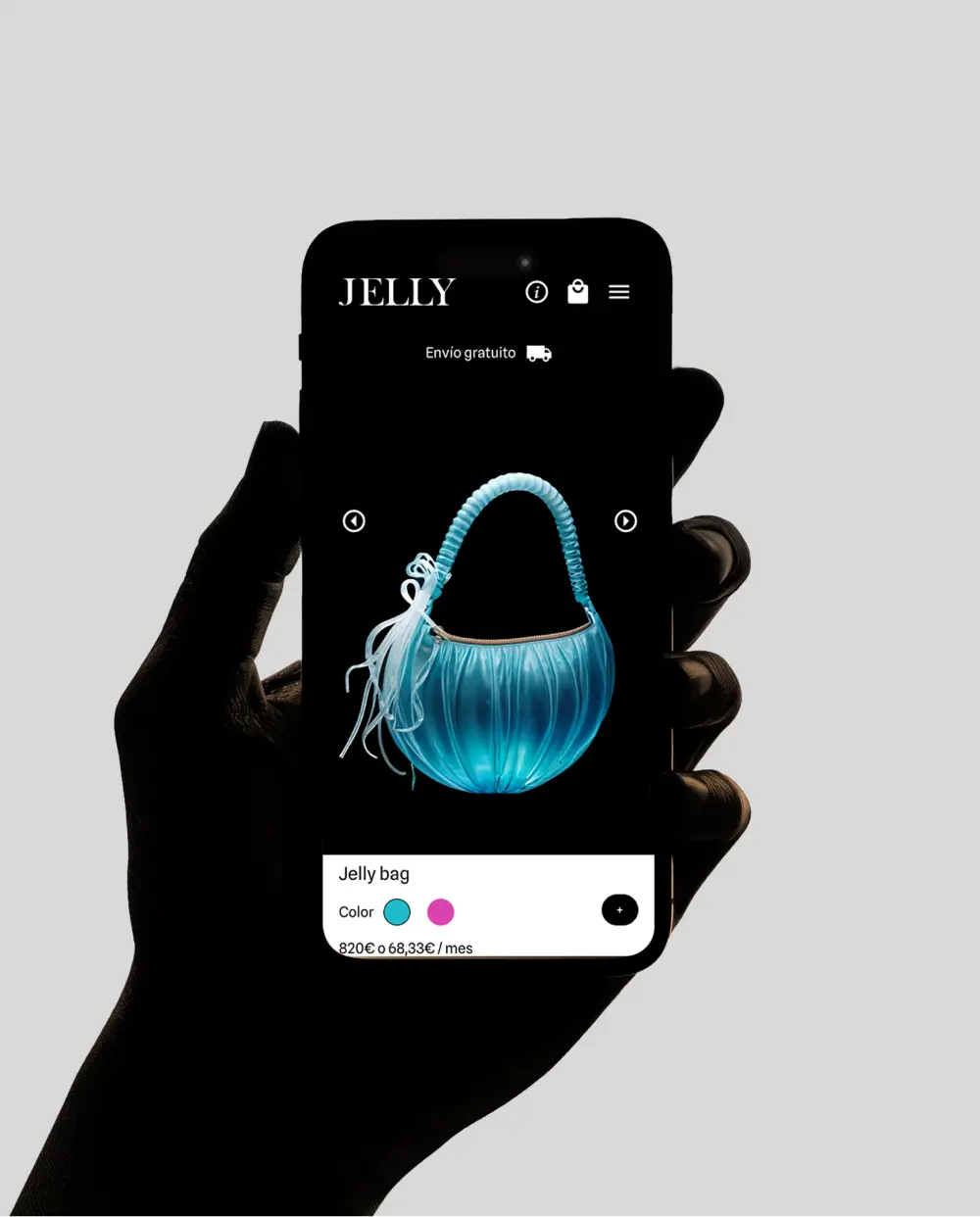 Alternative view of the Jelly mobile website prototype by Sandra Andreu, demonstrating a modern responsive design, smooth navigation, and mobile-optimized user interface.