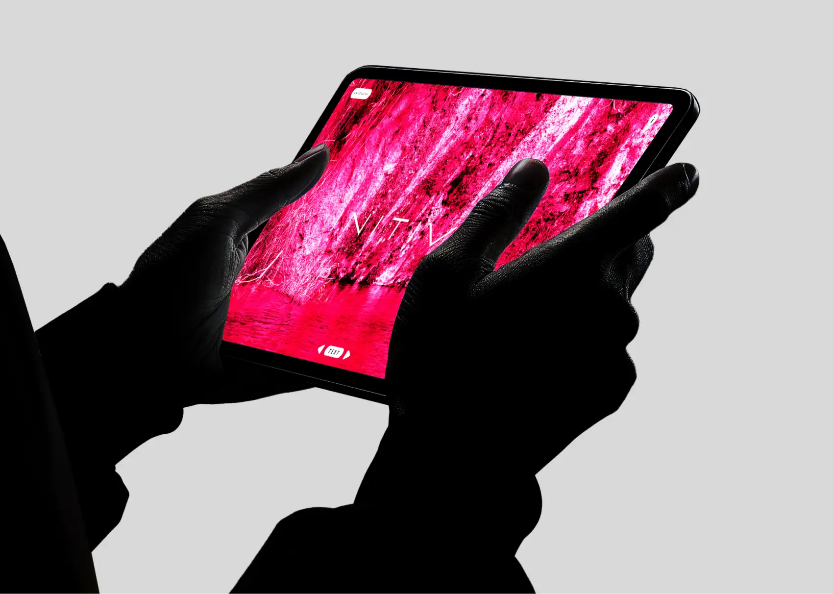 iPad mockup of the interactive design for a digital art exhibition, showcasing a modern and immersive visual experience that highlights digital design.