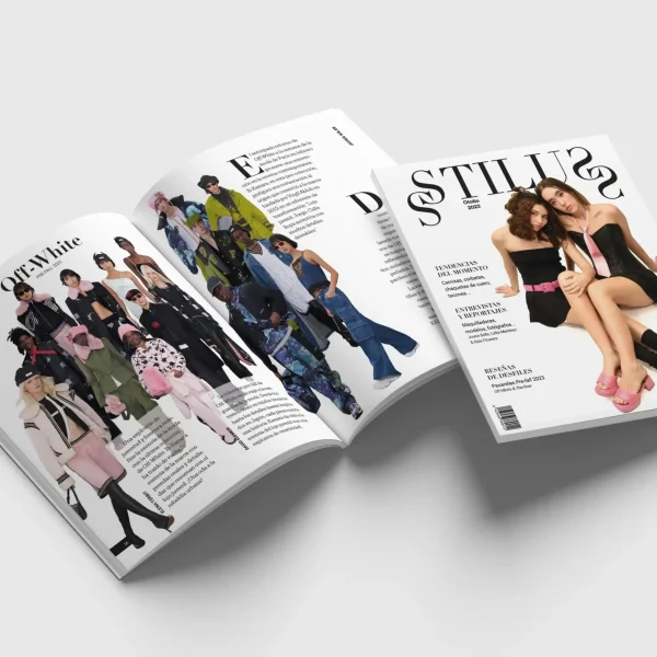 Fashion magazine design, including the cover and interior pages, featuring an elegant and contemporary style that highlights the latest trends and the visual aesthetics of fashion.